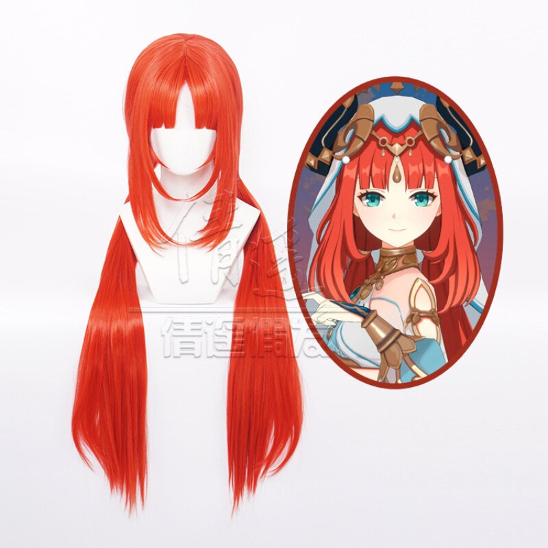 Game Genshin Impact Nilou Wig Cosplay Costume Nilou Sumeru 100cm Long Orange Red Heat Resistant Wigs Halloween Woman Role Play